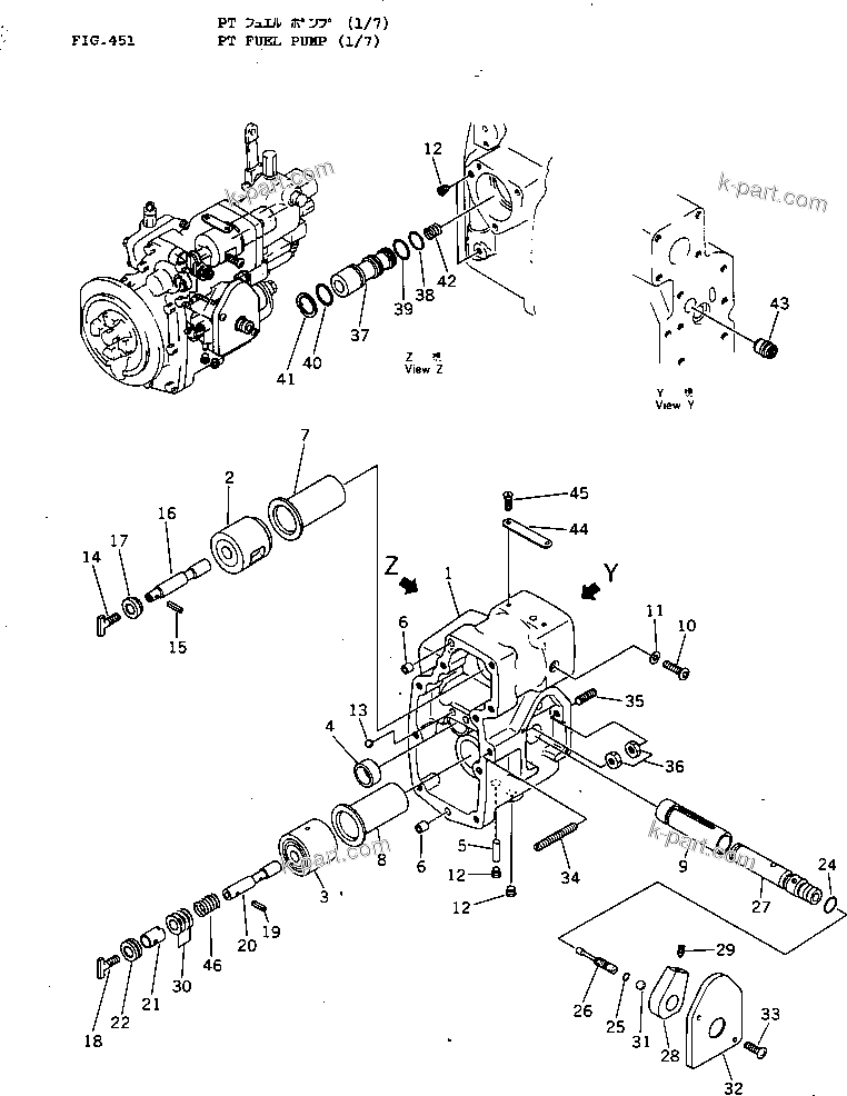 Komatsu parts book diagram for NT-855-1A S/N 139838-UP: PT FUEL PUMP (1/7)