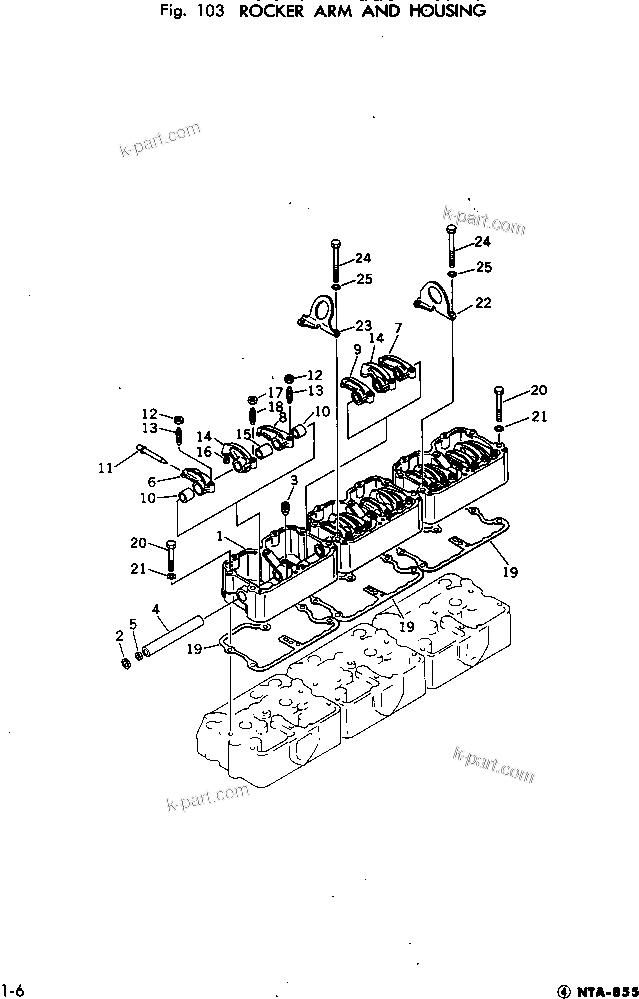 Komatsu parts book diagram for NTA-855-1A S/N 102754-UP: ROCKER ARM AND HOUSING