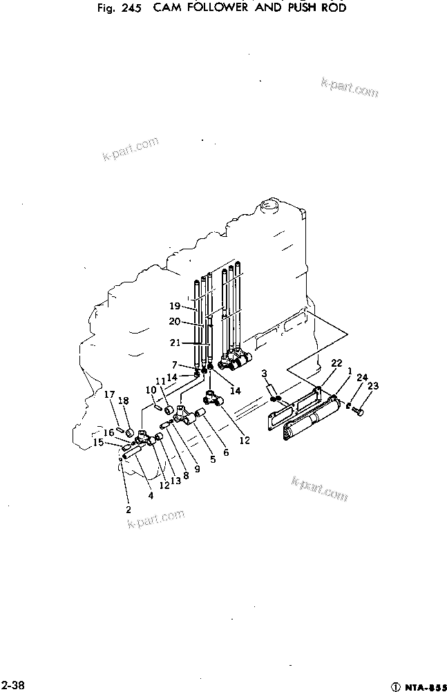Komatsu parts book diagram for NTA-855-1A S/N 102754-UP: CAM FOLLOWER AND PUSH ROD