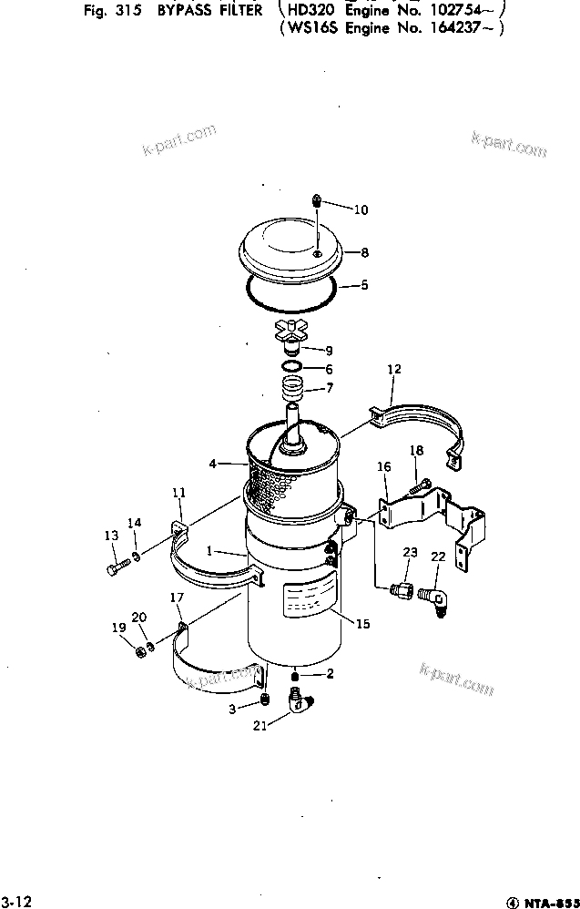Komatsu parts book diagram for NTA-855-1A S/N 102754-UP: BYPASS FILTER