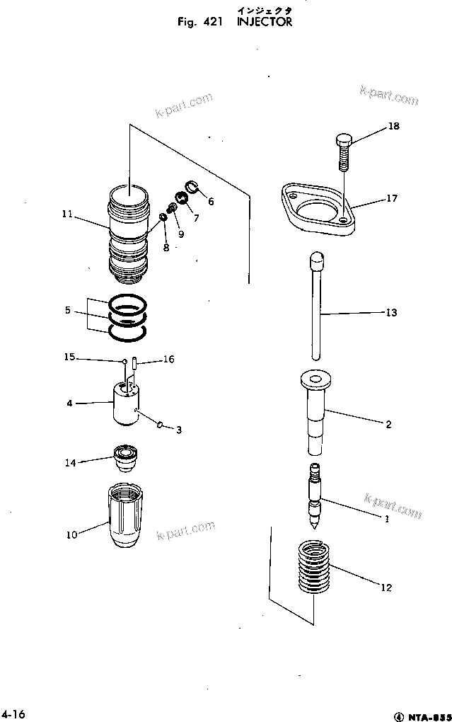 Komatsu parts book diagram for NTA-855-1A S/N 102754-UP: INJECTOR