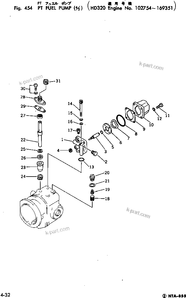 Komatsu parts book diagram for NTA-855-1A S/N 102754-UP: PT FUEL PUMP (4/5)(#102754-169351)