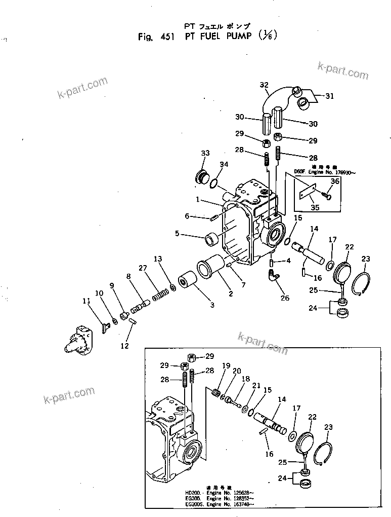 Komatsu parts book diagram for NTC-743-1B S/N 108380-UP: PT FUEL PUMP (1/6)
