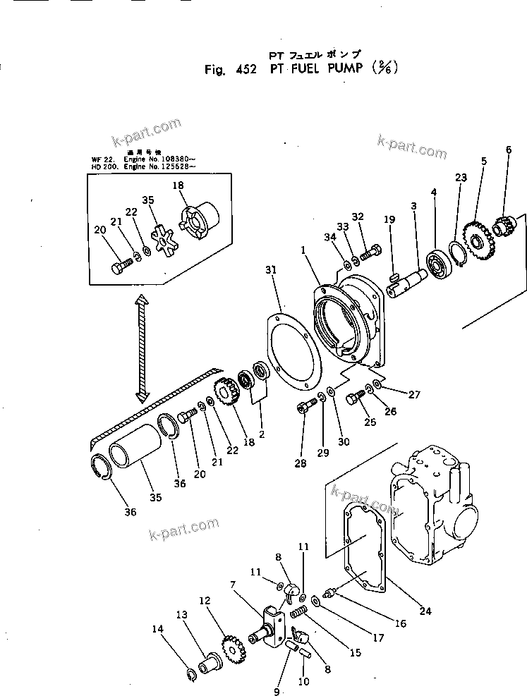 Komatsu parts book diagram for NTC-743-1B S/N 108380-UP: PT FUEL PUMP (2/6)