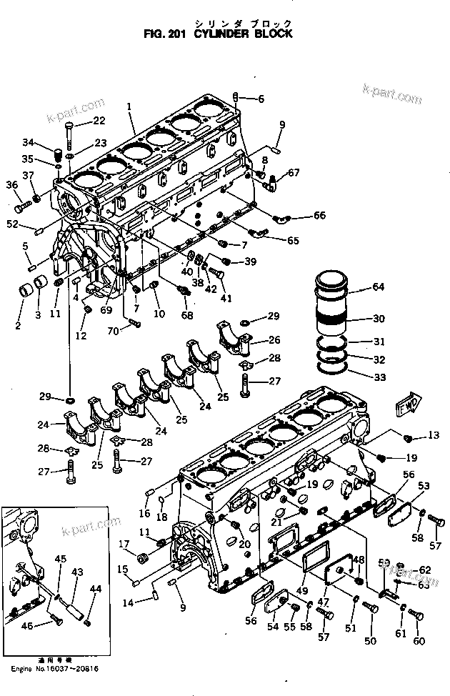 Komatsu parts book diagram for NTO-6-CI-1B S/N 25762-UP: CYLINDER BLOCK