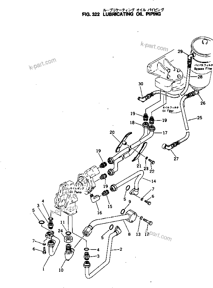 Komatsu parts book diagram for NTO-6-CI-1B S/N 25762-UP: LUBRICATING OIL PIPING