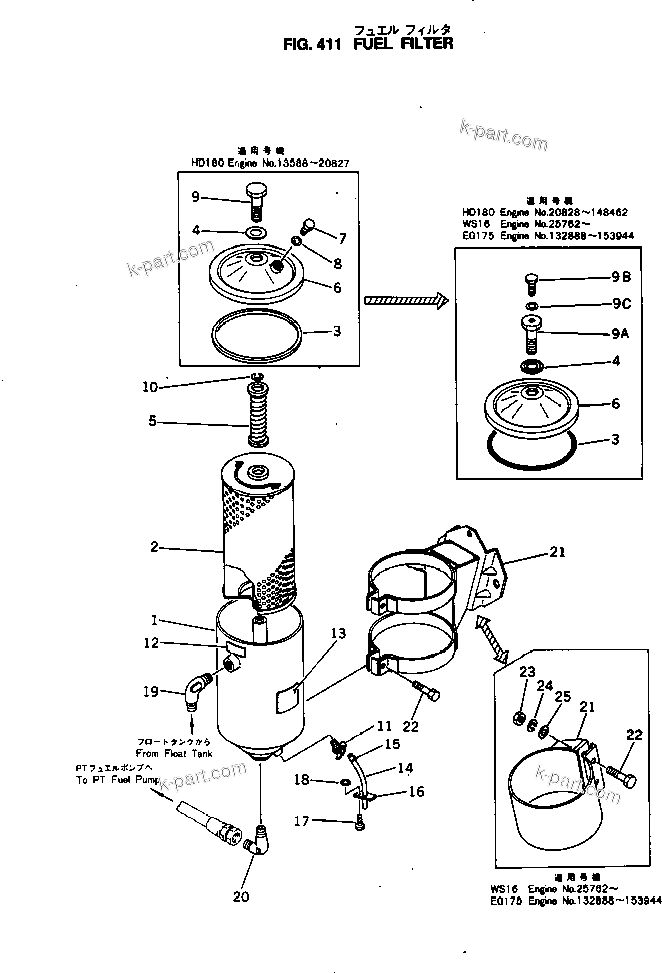 Komatsu parts book diagram for NTO-6-CI-1B S/N 25762-UP: FUEL FILTER