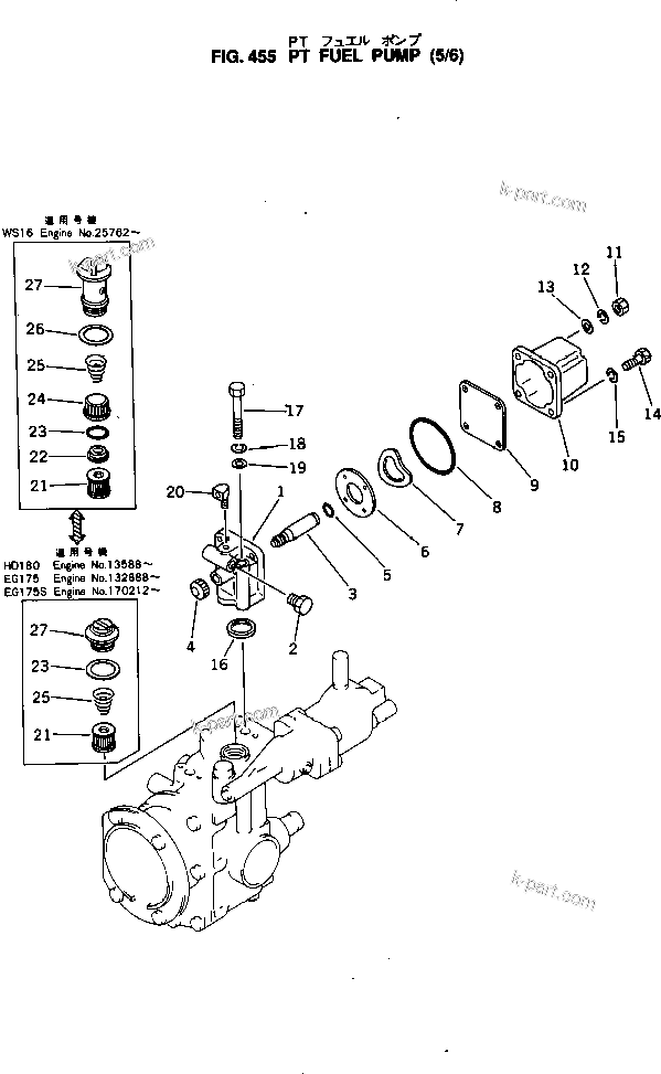 Komatsu parts book diagram for NTO-6-CI-1B S/N 25762-UP: PT FUEL PUMP (5/6)