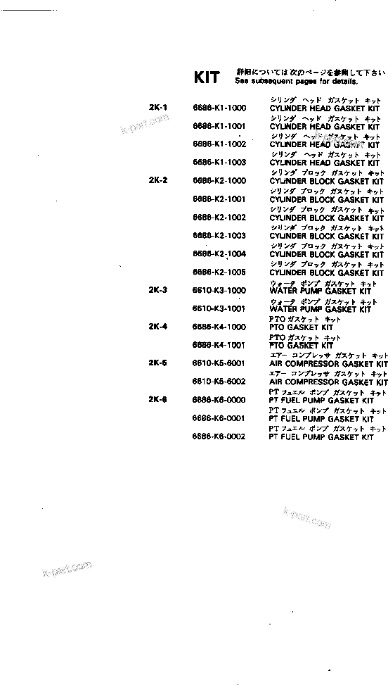 Komatsu parts book diagram for NTO-6-CI-1B S/N 25762-UP: GASKET KIT