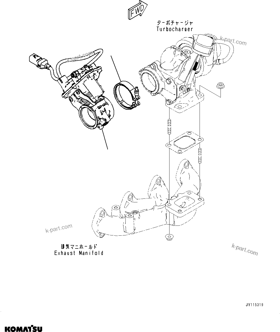 Komatsu parts book diagram for SAA4D107E-5 S/N 26799788-UP (For PC220LC-12): TURBOCHARGER, THROTTLE VALVE