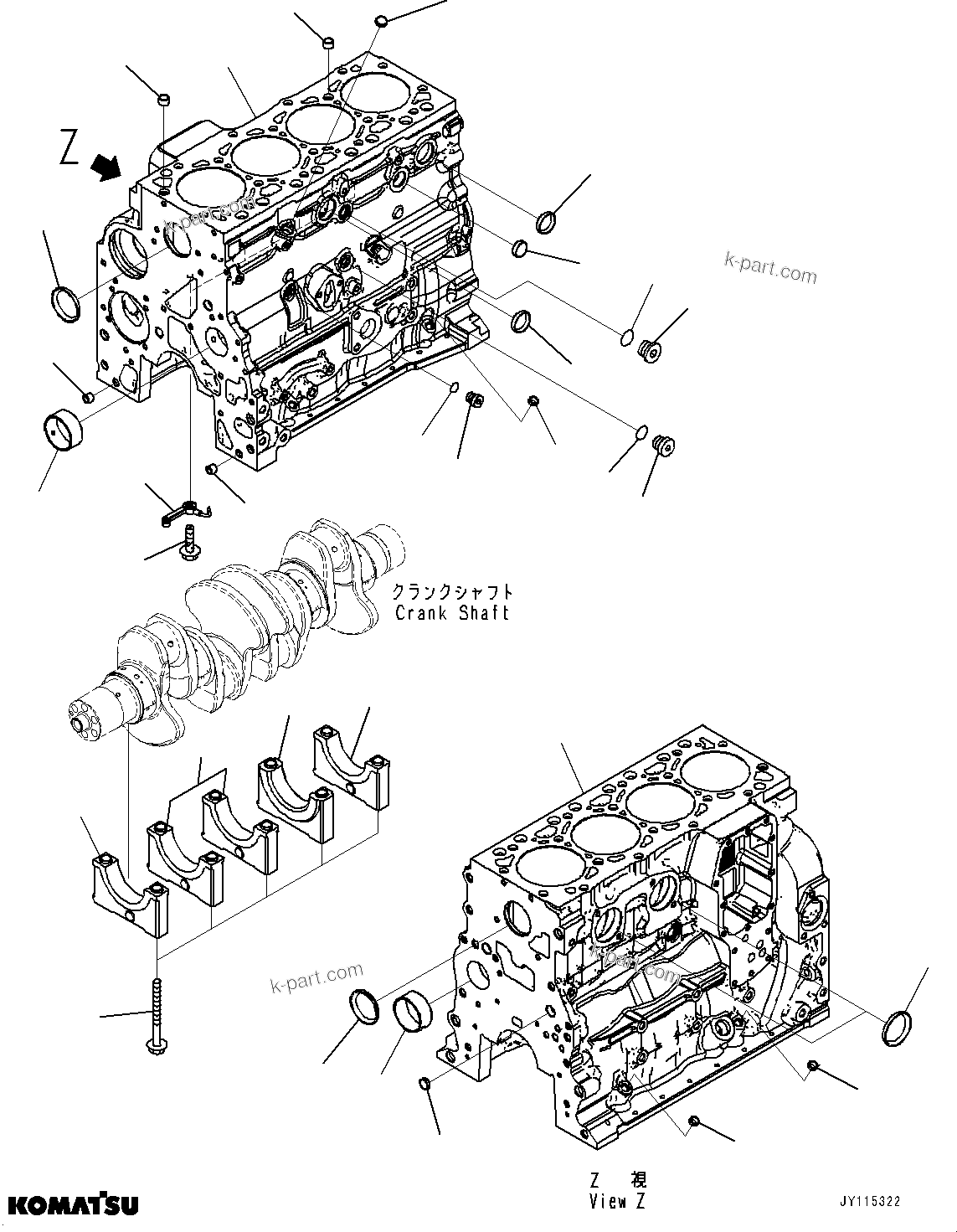Komatsu parts book diagram for SAA4D107E-5 S/N 26799788-UP (For PC220LC-12): CYLINDER BLOCK
