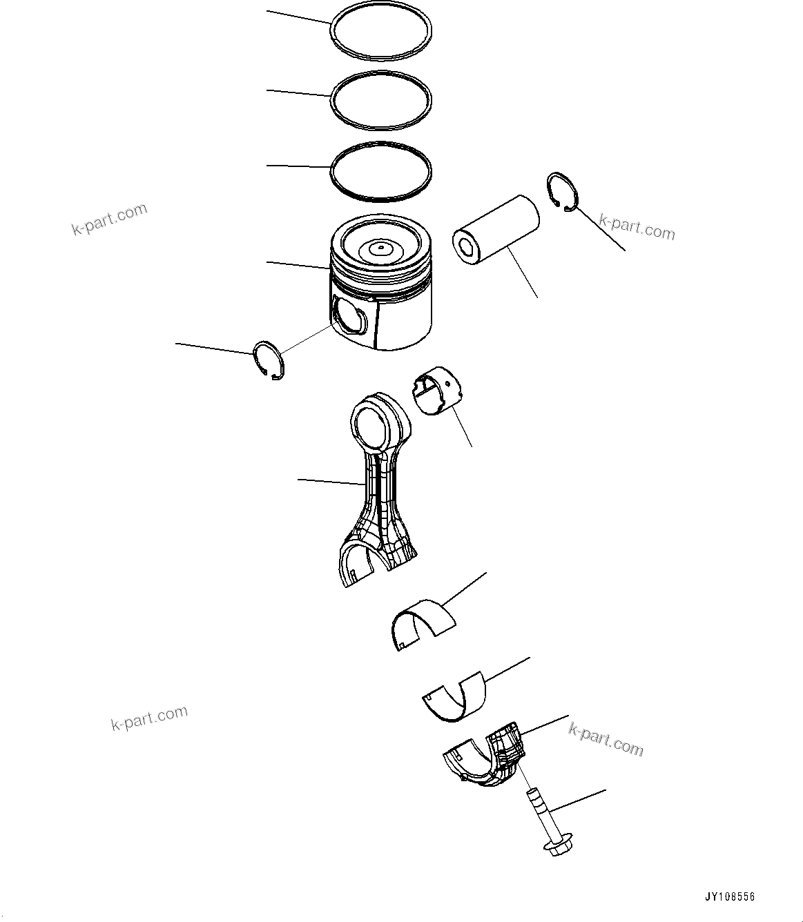 Komatsu parts book diagram for SAA4D107E-5 S/N 26799788-UP (For PC220LC-12): PISTON AND CONNECTING ROD
