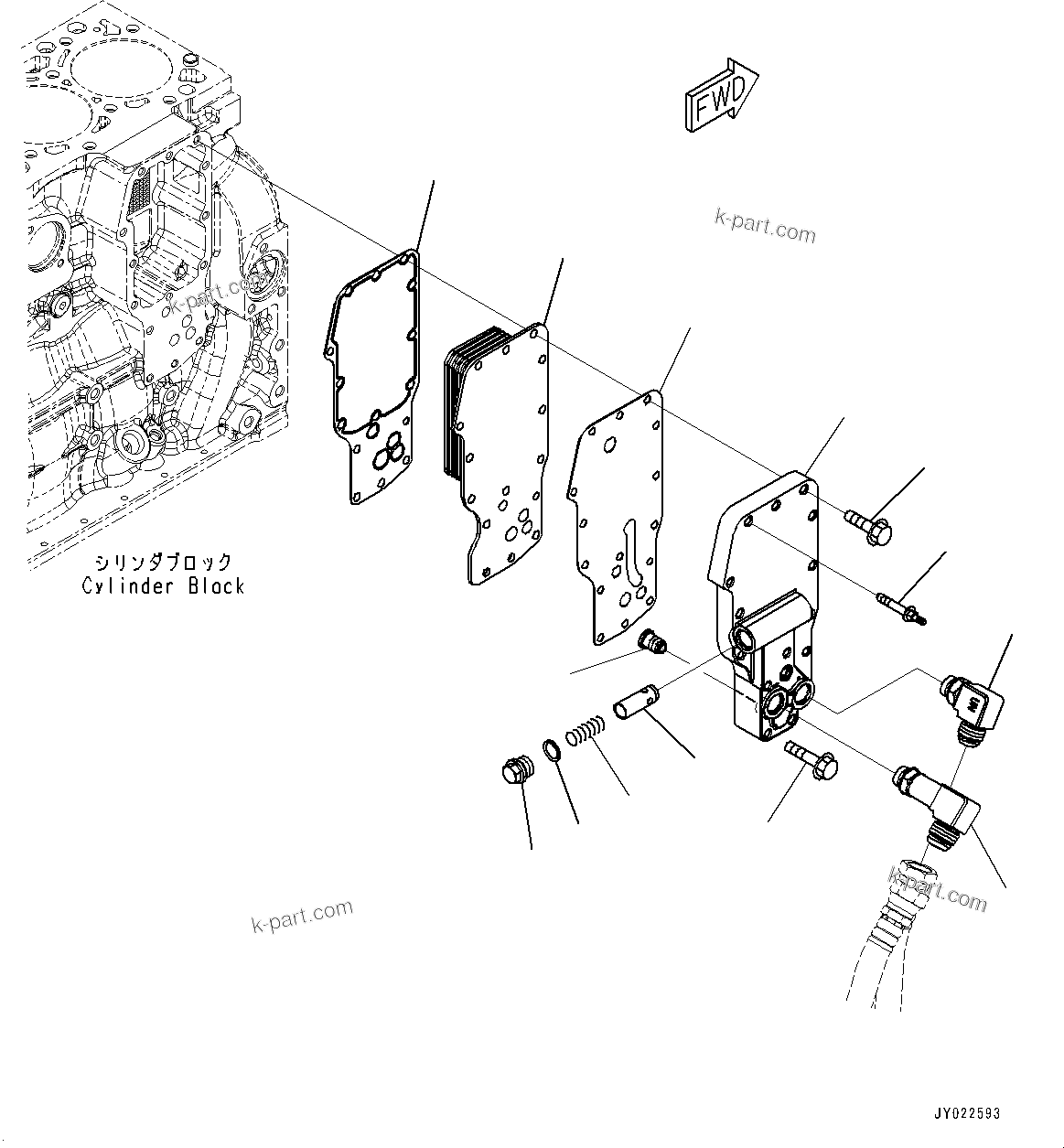 Komatsu parts book diagram for SAA4D107E-5 S/N 26799788-UP (For PC220LC-12): ENGINE OIL COOLER