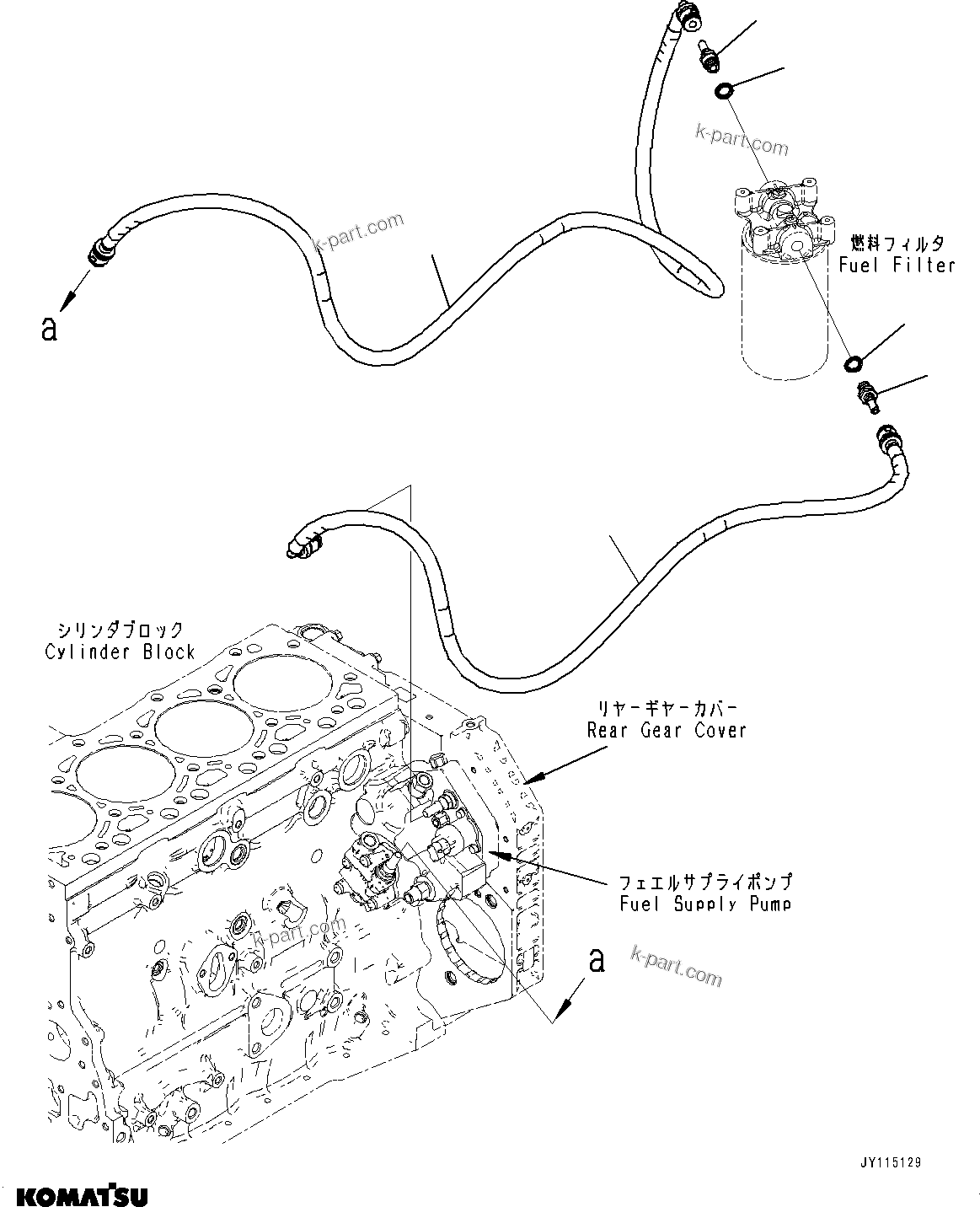 Komatsu parts book diagram for SAA4D107E-5 S/N 26799788-UP (For PC220LC-12): FUEL FILTER PIPING