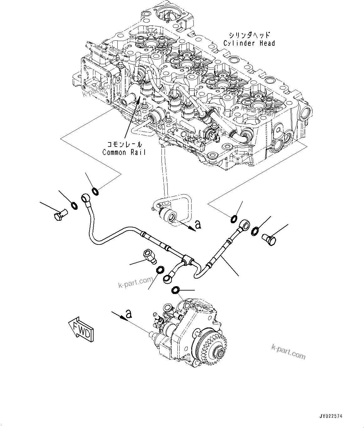 Komatsu parts book diagram for SAA4D107E-5 S/N 26799788-UP (For PC220LC-12): FUEL DRAIN PIPING