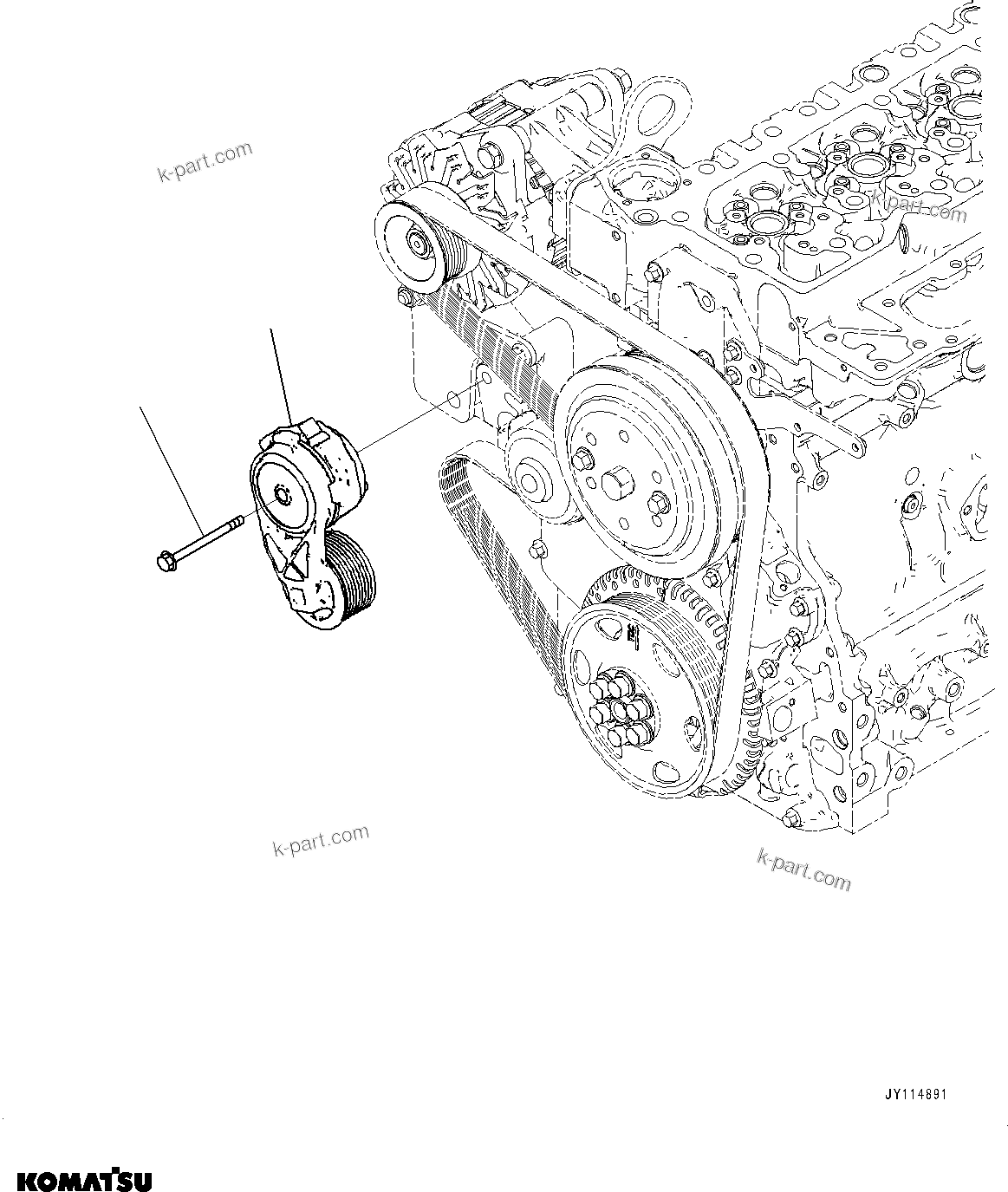 Komatsu parts book diagram for SAA4D107E-5 S/N 26799788-UP (For PC220LC-12): COOLING FAN BELT TENSIONER