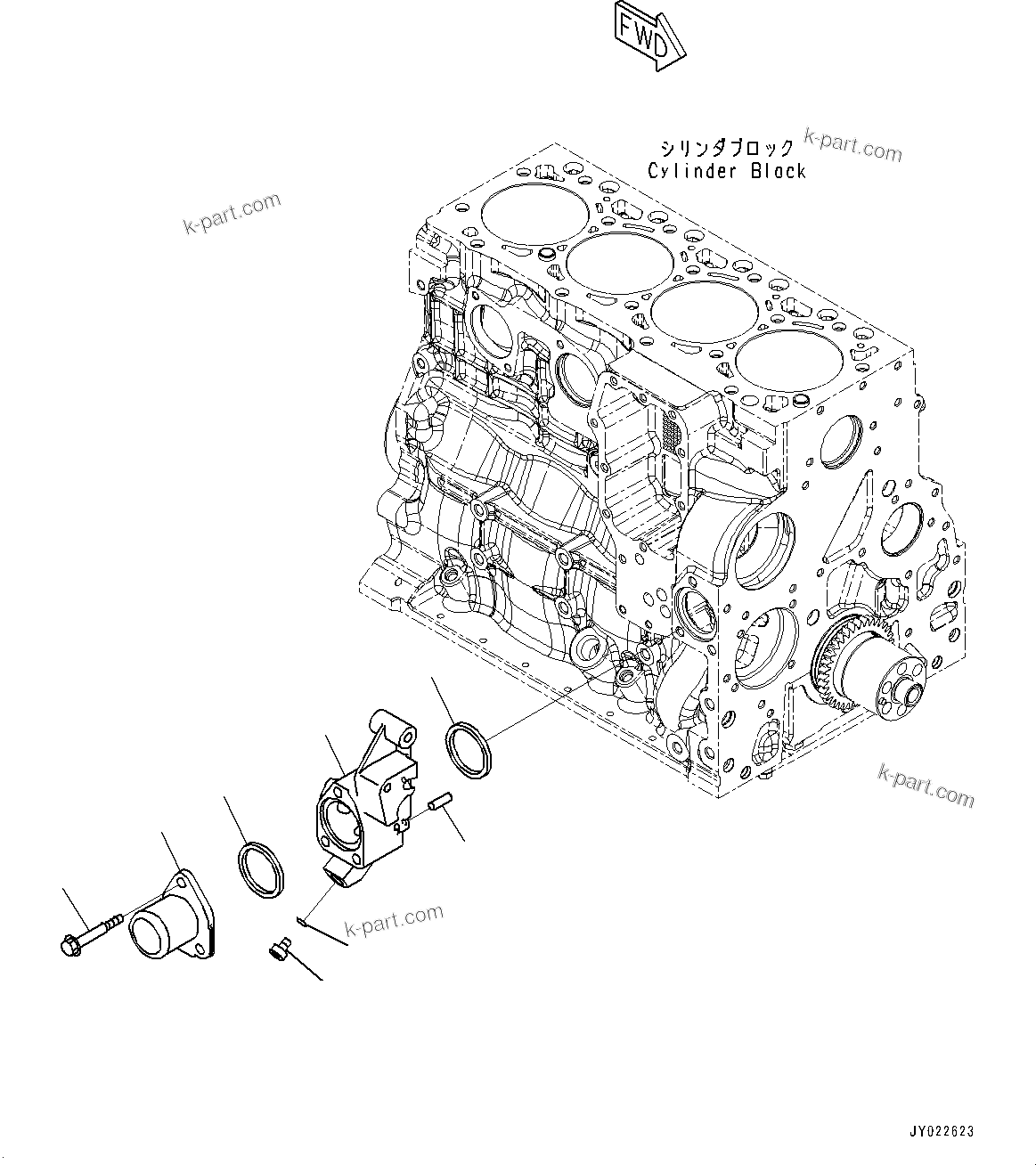 Komatsu parts book diagram for SAA4D107E-5 S/N 26799788-UP (For PC220LC-12): WATER INLET CONNECTOR