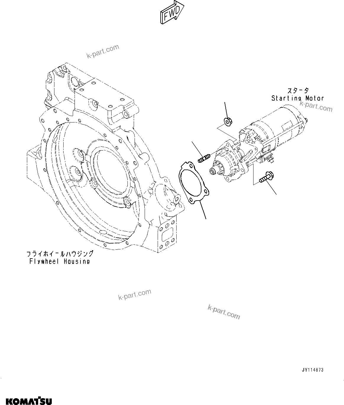 Komatsu parts book diagram for SAA4D107E-5 S/N 26799788-UP (For PC220LC-12): STARTING MOTOR MOUNTING