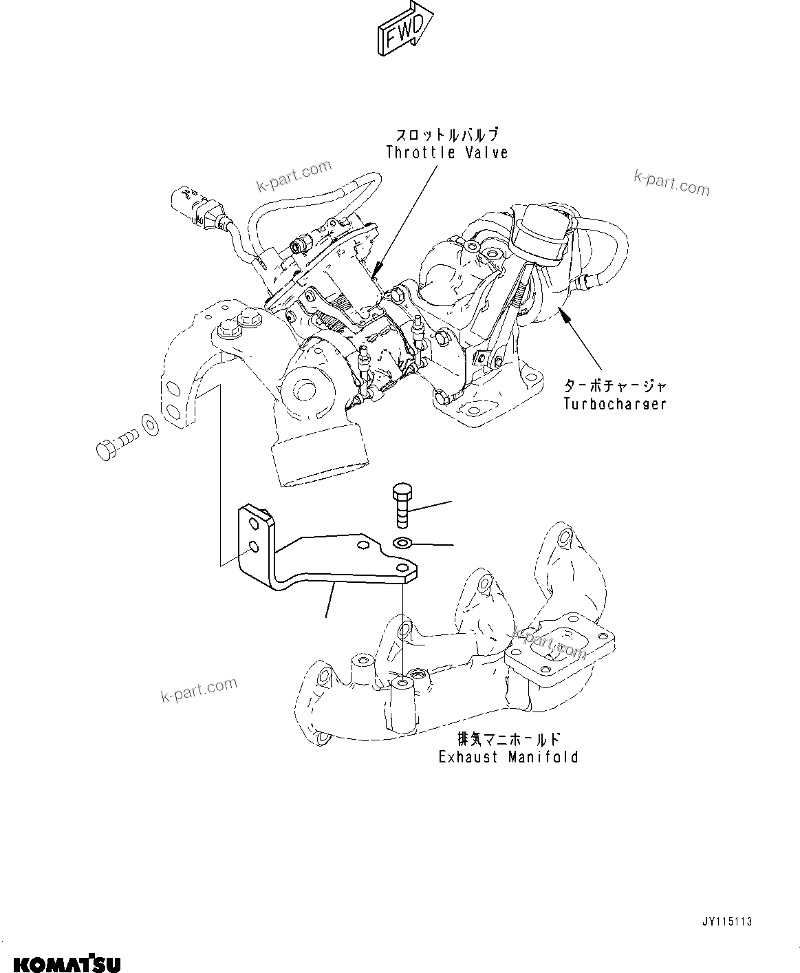 Komatsu parts book diagram for SAA4D107E-5 S/N 26799788-UP (For PC220LC-12): ENGINE RELATED PARTS, EXHAUST MANIFOLD BRACKET