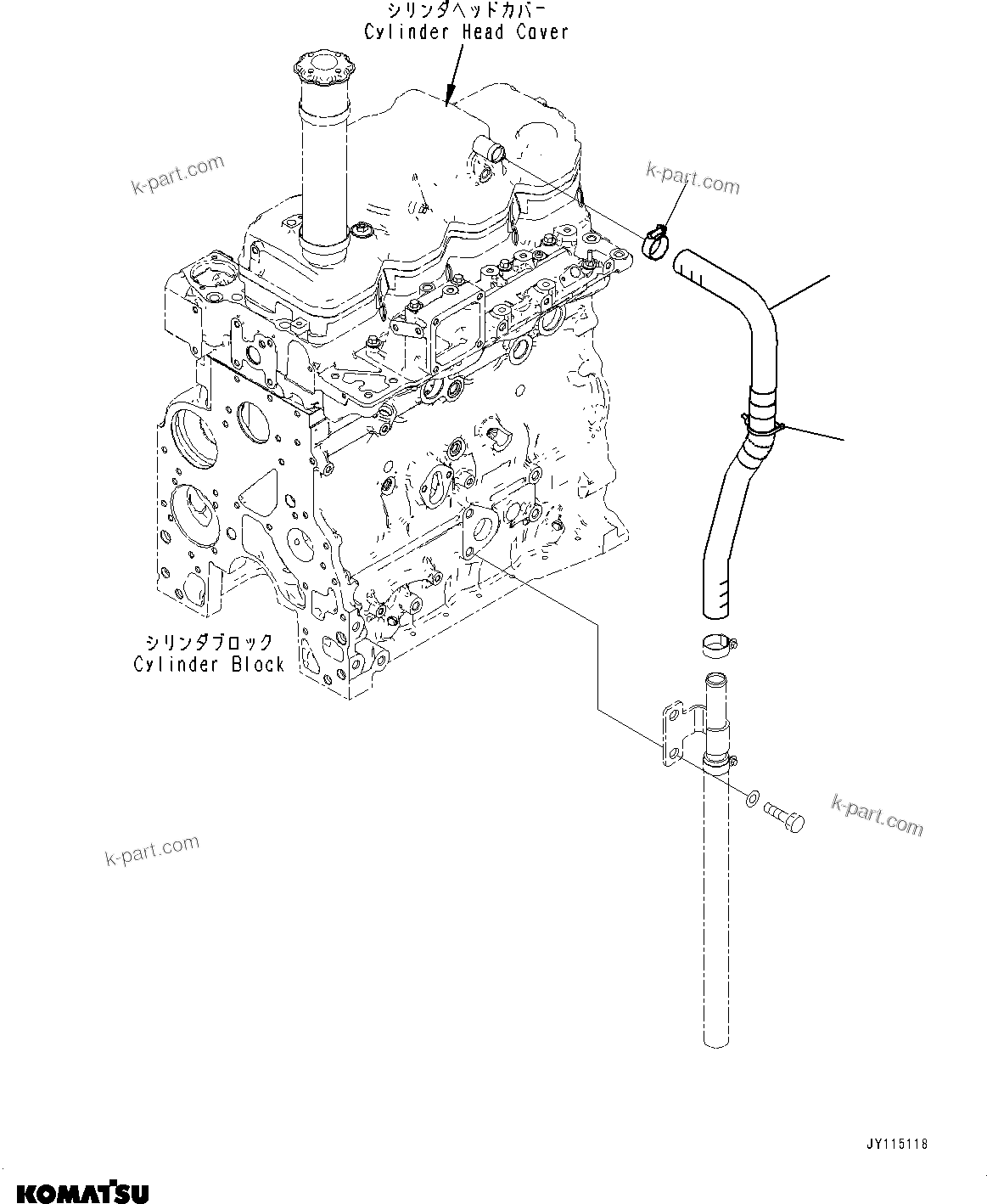 Komatsu parts book diagram for SAA4D107E-5 S/N 26799788-UP (For PC220LC-12): ENGINE RELATED PARTS, BLOWBY GAS PIPING