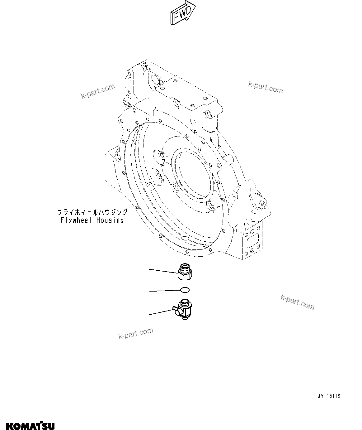 Komatsu parts book diagram for SAA4D107E-5 S/N 26799788-UP (For PC220LC-12): ENGINE RELATED PARTS, FLYWHEEL HOUSING DRAIN VALVE