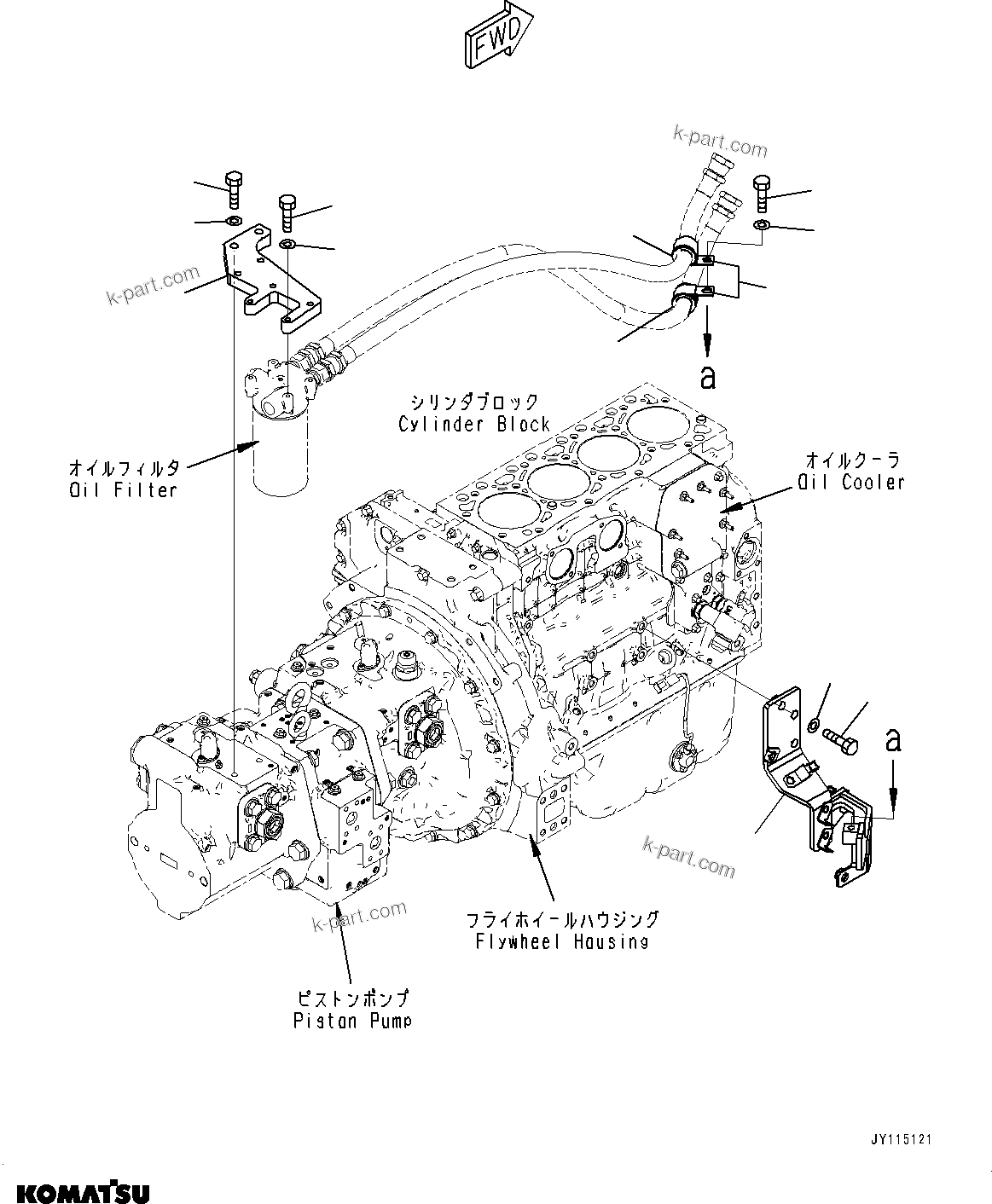 Komatsu parts book diagram for SAA4D107E-5 S/N 26799788-UP (For PC220LC-12): ENGINE RELATED PARTS, OIL FILTER MOUNTING