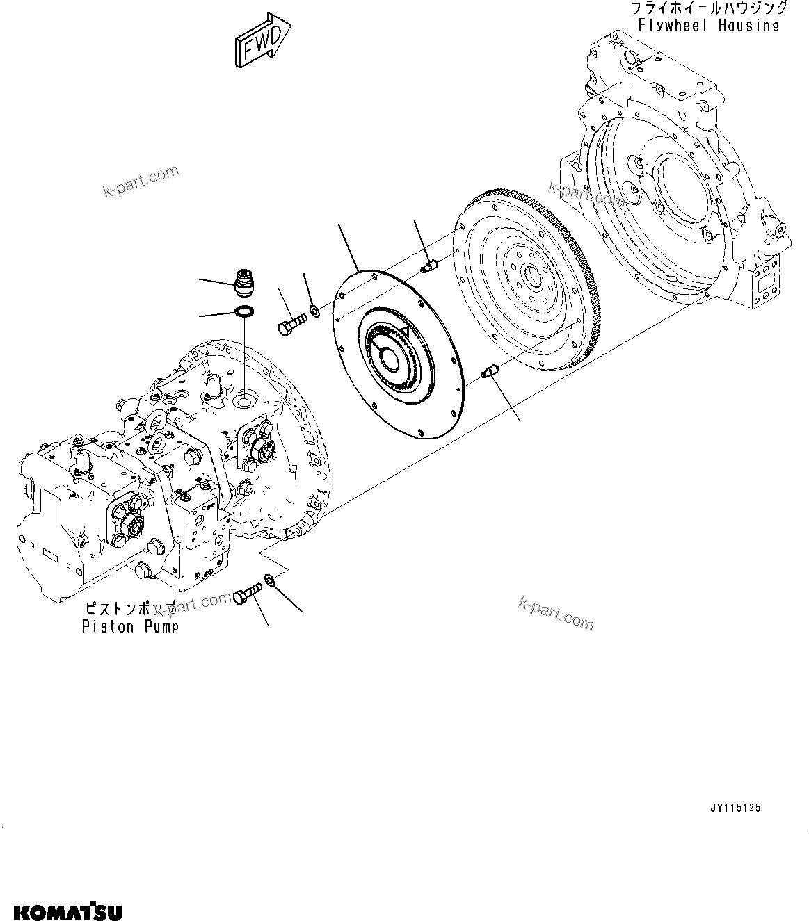 Komatsu parts book diagram for SAA4D107E-5 S/N 26799788-UP (For PC220LC-12): ENGINE RELATED PARTS, PISTON PUMP MOUNTING