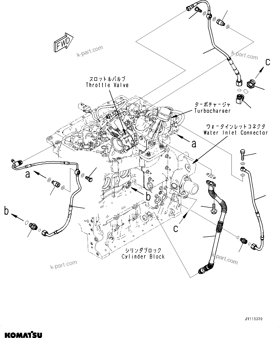 Komatsu parts book diagram for SAA4D107E-5 S/N 26799788-UP (For PC220LCI-12): TURBOCHARGER OIL PIPING