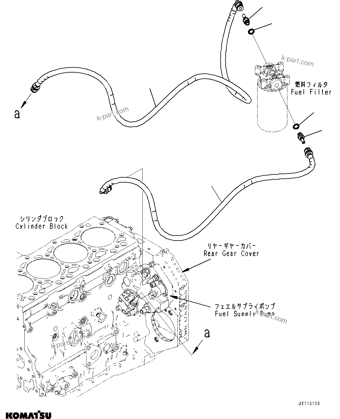 Komatsu parts book diagram for SAA4D107E-5 S/N 26799788-UP (For PC220LCI-12): FUEL FILTER PIPING