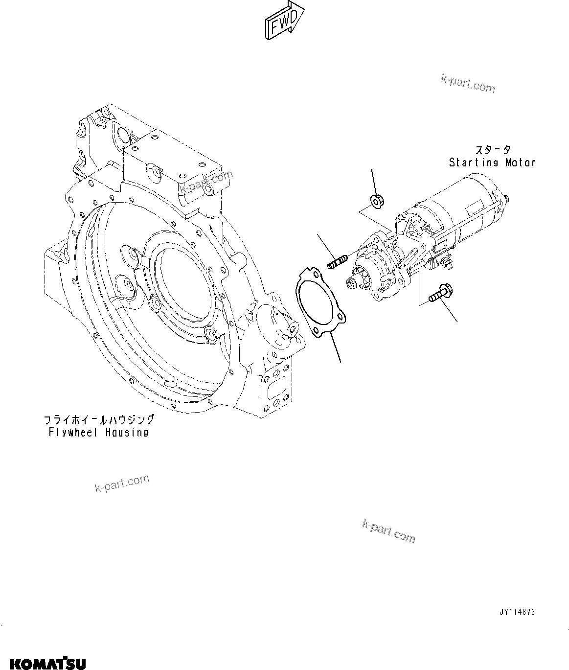 Komatsu parts book diagram for SAA4D107E-5 S/N 26799788-UP (For PC220LCI-12): STARTING MOTOR MOUNTING