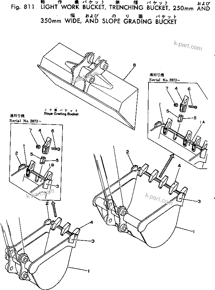 Komatsu parts book diagram for PC02-1 S/N 1003-UP: КЮ№ЇД (№І ? ?Ю ?і ? ѕПККЮ 250MM ? 350MM ? ЙШТЭ КЮ№ЇД)