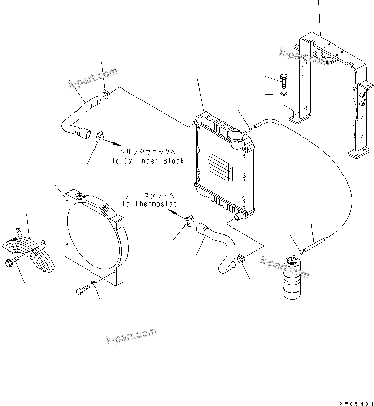 Komatsu parts book diagram for PC03-2 S/N 15001-UP (For FKI): COOLING (RADIATOR AND PIPING)