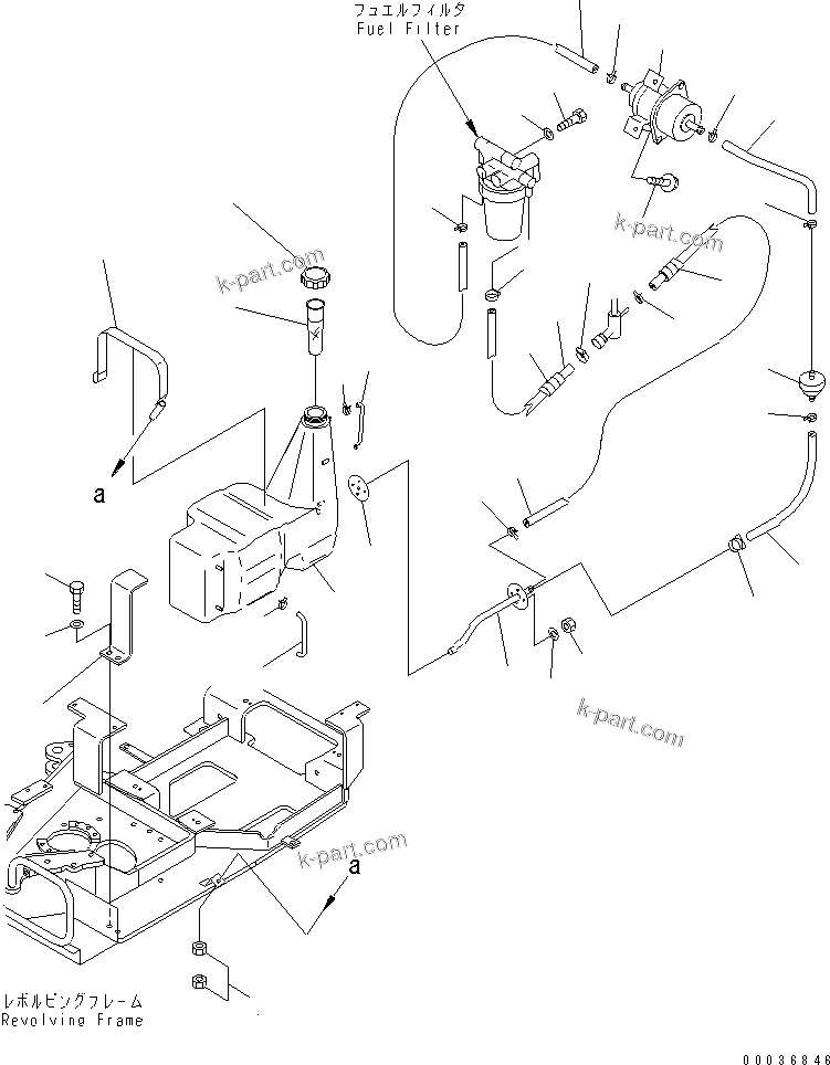 Komatsu parts book diagram for PC03-2 S/N 15001-UP (For FKI): FUEL TANK AND PIPING