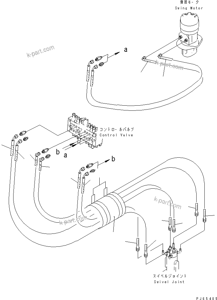 Komatsu parts book diagram for PC03-2 S/N 15001-UP (For FKI): ACTUATOR LINE (1/2) (SWING ? TRAVEL ? BLADE CYLINDER LINE)