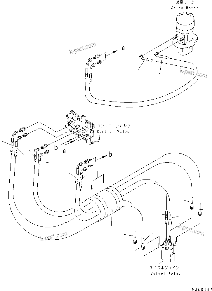 Komatsu parts book diagram for PC03-2 S/N 15001-UP (For FKI): ACTUATOR LINE (1/2) (SWING ? TRAVEL ? BLADE CYLINDER LINE)         (FOR LONG ARM)