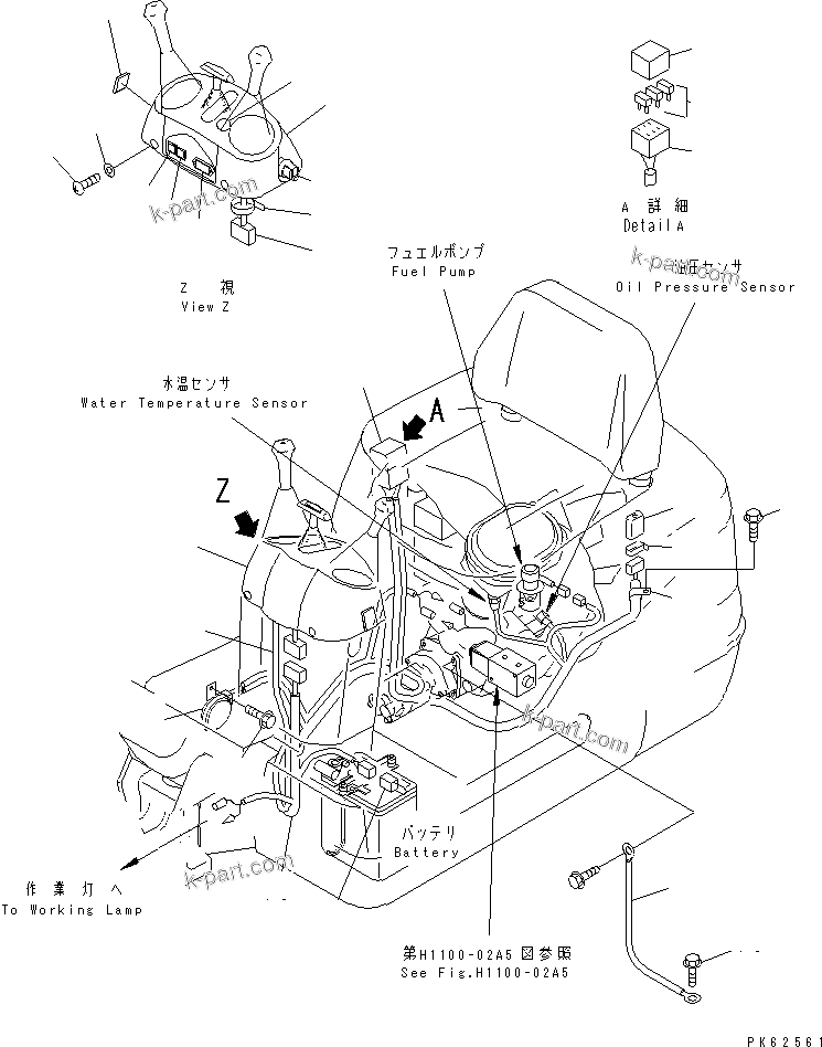 Komatsu parts book diagram for PC03-2 S/N 15001-UP: ELECTRICAL (PANEL AND MAIN HARNESS) (FOR TWO PIECE BOOM)