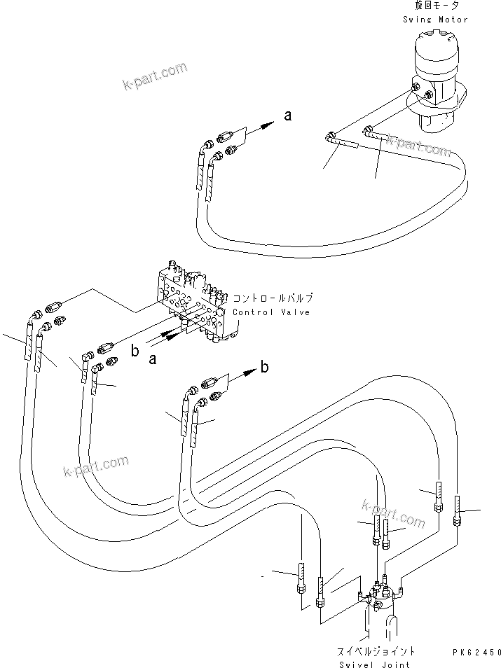 Komatsu parts book diagram for PC03-2 S/N 15001-UP: ACTUATOR LINE (1/2) (SWING ? TRAVEL ? BLADE CYLINDER LINE)         (FOR TWO PIECE BOOM)