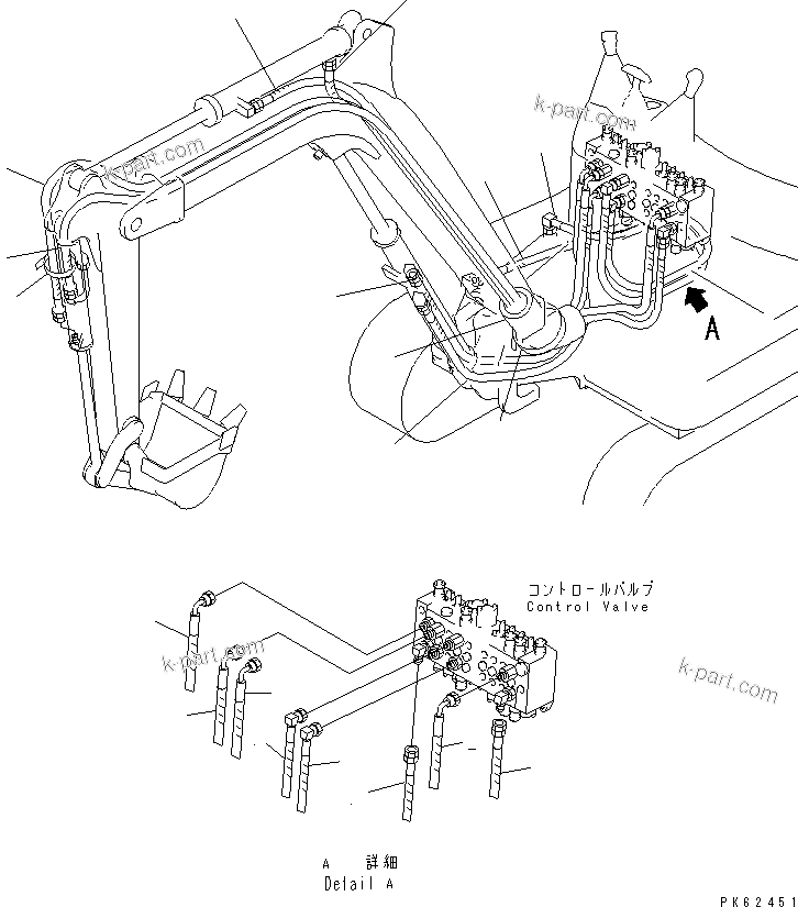 Komatsu parts book diagram for PC03-2 S/N 15001-UP: ACTUATOR LINE (2/2) (ARM ? BOOM SWING ? BOOM ? BUCKET CYLINDER LINE)
