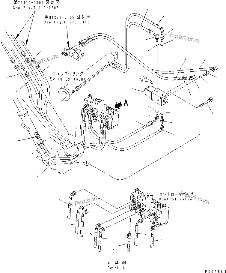 Komatsu parts book diagram for PC03-2 S/N 15001-UP: ACTUATOR LINE (2/2) (ARM ? BOOM SWING ? BOOM ? BUCKET CYLINDER LINE)(FOR TWO PIECE BOOM)