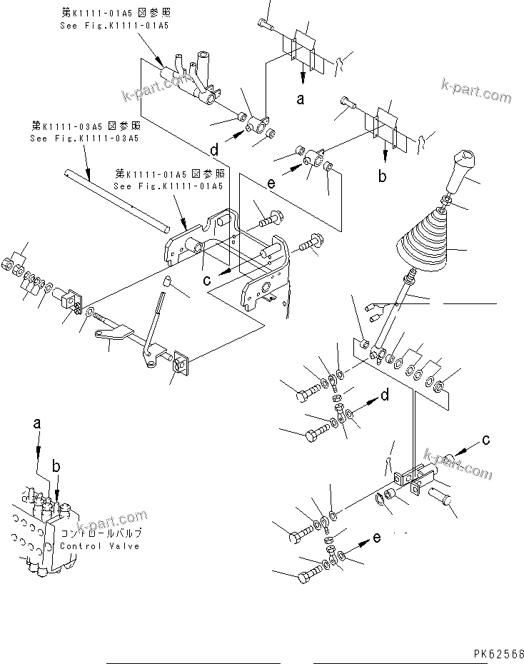 Komatsu parts book diagram for PC03-2 S/N 15001-UP: MAIN CONTROL LEVER ? L.H. (SWING AND ARM)(2/5)(FOR TWO PIECE BOOM)