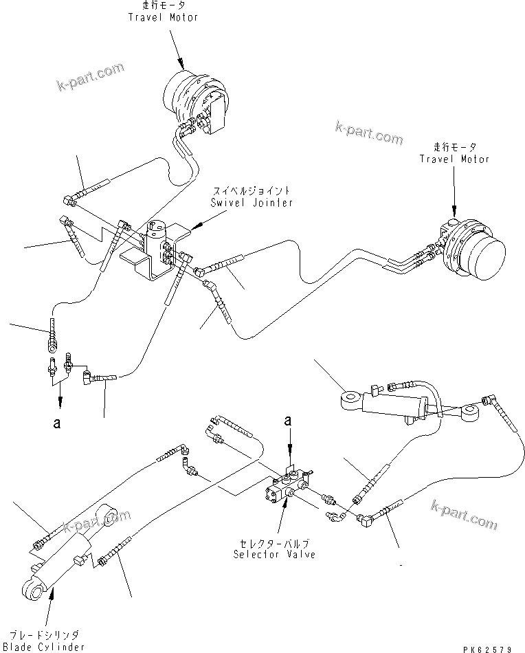 Komatsu parts book diagram for PC03-2 S/N 15001-UP: LOWER PIPING (TRAVEL MOTOR AND BLADE CYLINDER LINE)              (FOR ALTERABLE GAUGE SPEC.)