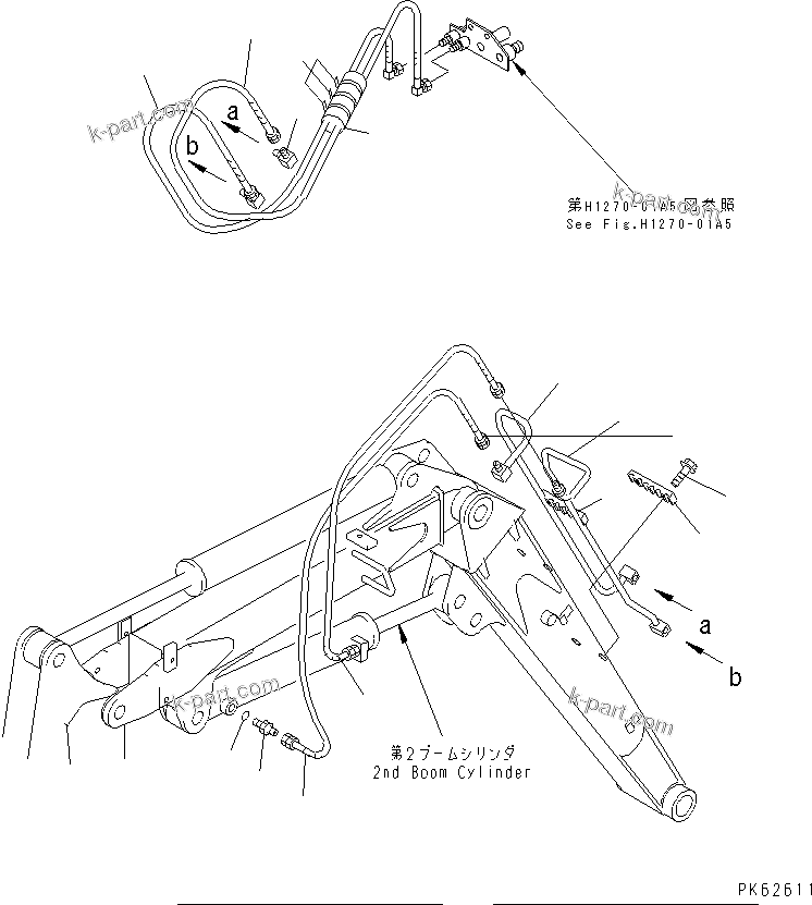 Komatsu parts book diagram for PC03-2 S/N 15001-UP: BOOM (HYDRULIC PIPING) (2ND BOOM CLINDER LINE)                   (FOR TWO PIECE BOOM)