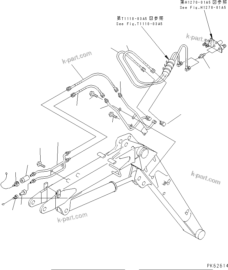 Komatsu parts book diagram for PC03-2 S/N 15001-UP: ATTACHMENT HYDRAULIC CONTOROL LINE  (FOR TWO PIECE BOOM)
