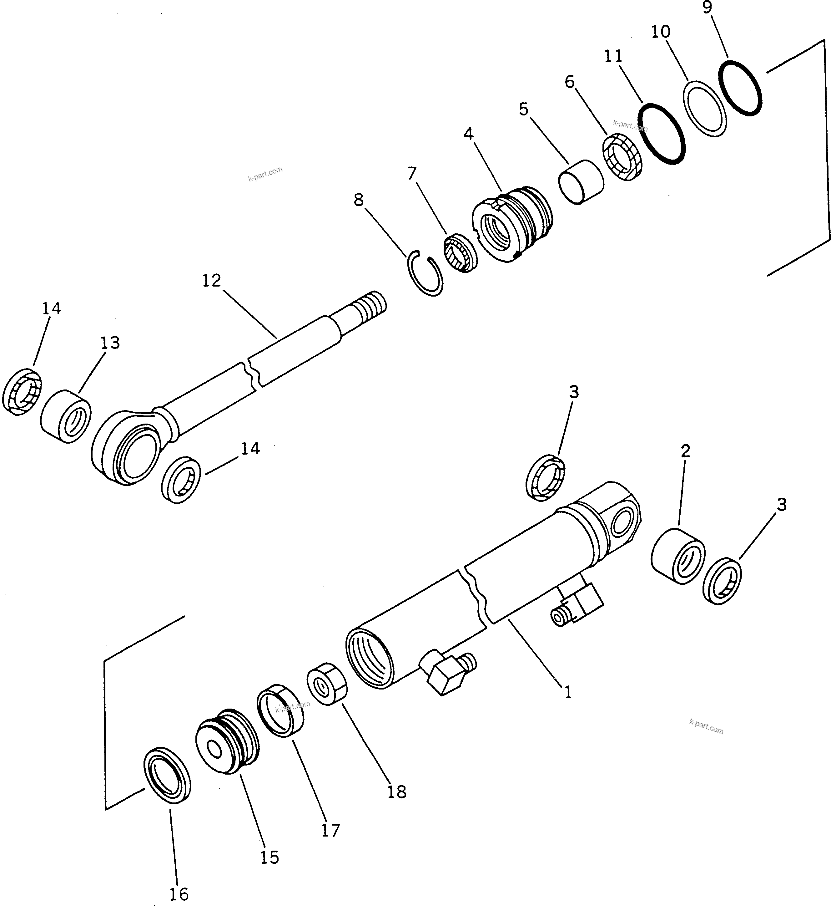 Komatsu parts book diagram for PC03-2 S/N 15001-UP: CARRY BUCKET SWING CYLINDER (INNER PARTS)