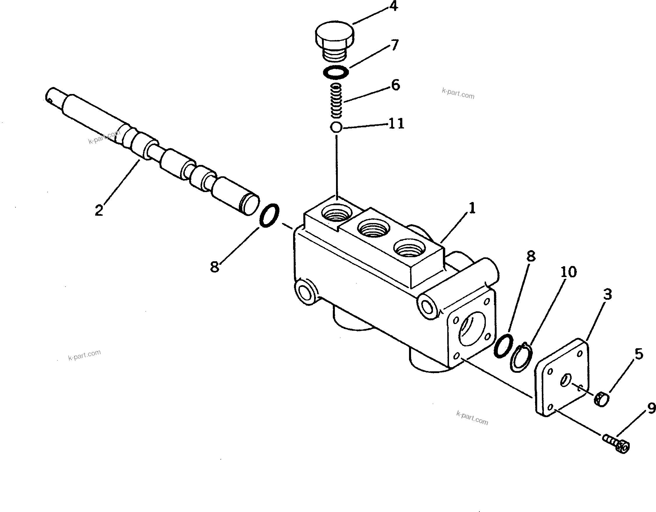Komatsu parts book diagram for PC03-2 S/N 15001-UP: CARRY BUCKET CONTROL VALVE (INNER PARTS)