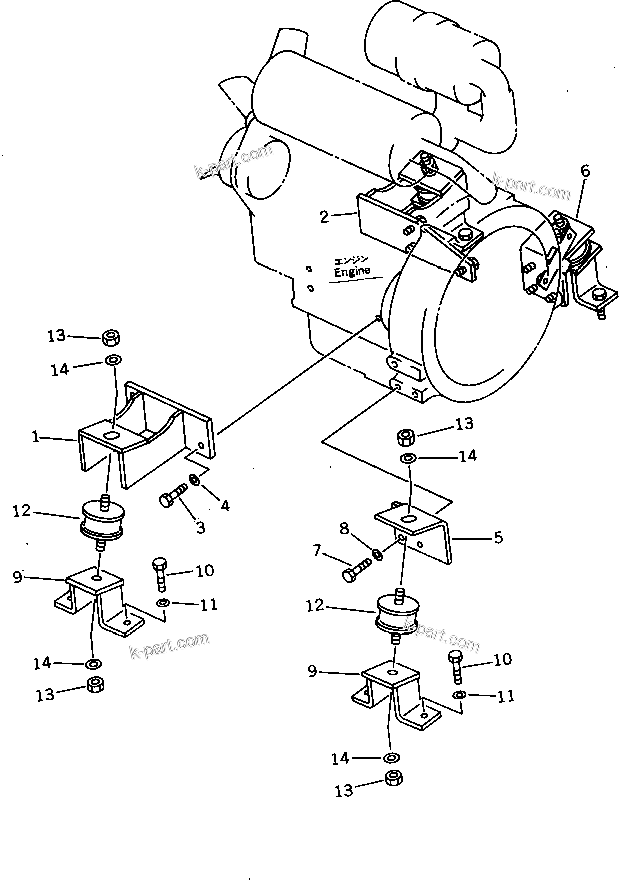 Komatsu parts book diagram for PC07-2 S/N 3001-UP: ENGINE MOUNTING PARTS(#3001-5460)