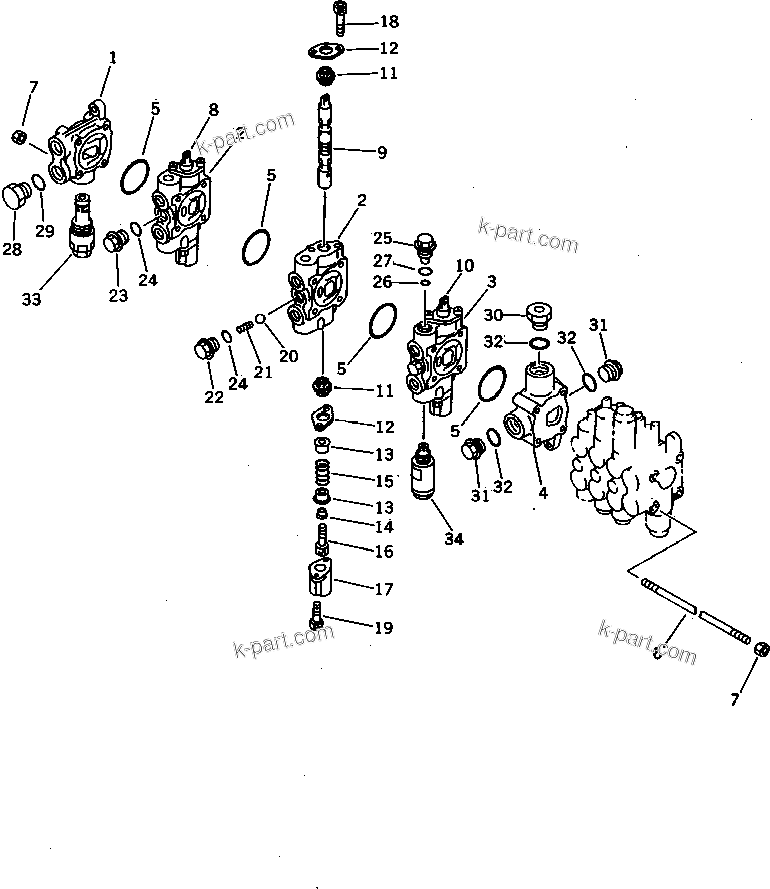 Komatsu parts book diagram for PC07-2 S/N 3001-UP: HYDRAULIC CONTROL VALVE (6-SPOOL) (1/3) (INNER PARTS)(#3001-5460)