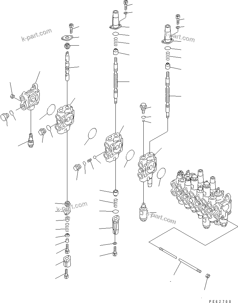 Komatsu parts book diagram for PC07-2 S/N 3001-UP: HYDRAULIC CONTROL VALVE (9-SPOOL) (1/5) (INNER PARTS)(#5461-)