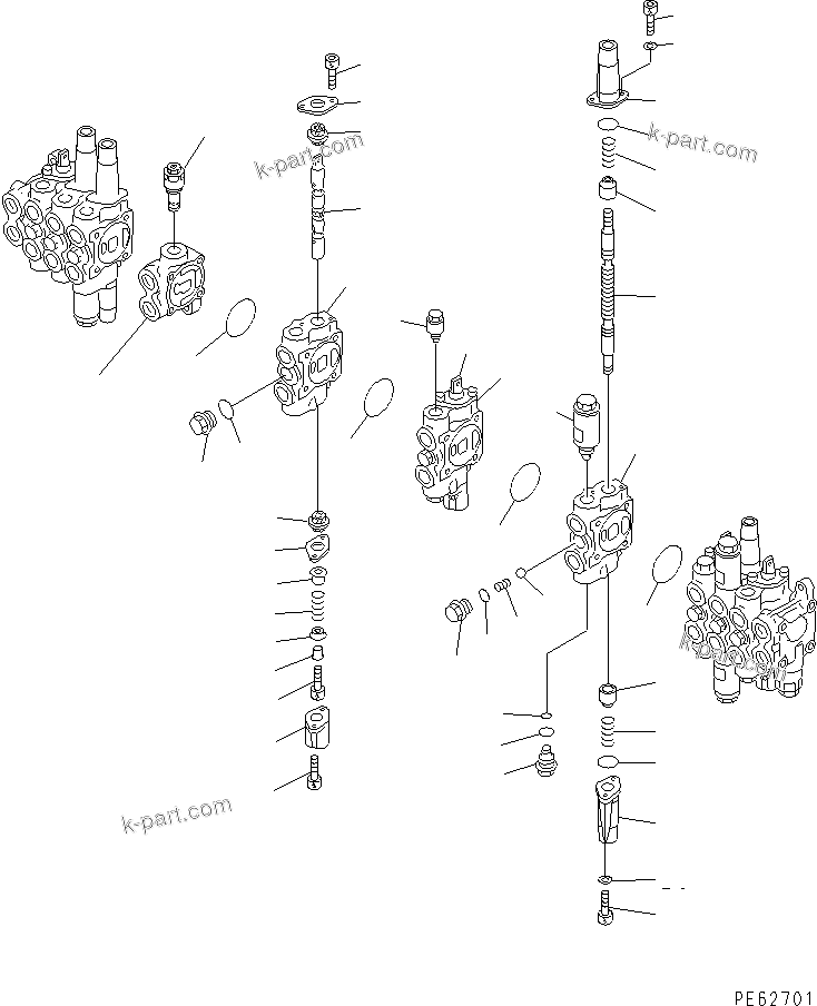 Komatsu parts book diagram for PC07-2 S/N 3001-UP: HYDRAULIC CONTROL VALVE (9-SPOOL) (2/5) (INNER PARTS)(#5461-)