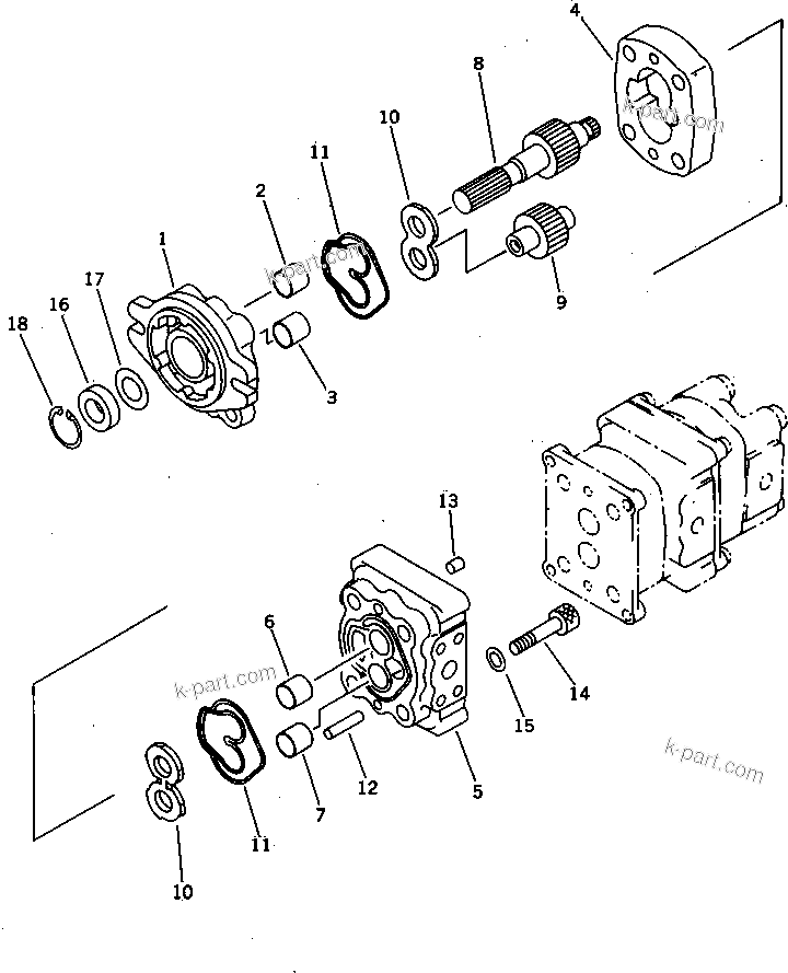 Komatsu parts book diagram for PC07-2 S/N 3001-UP: HYDRAULIC PUMP (1/3) (FOR JAPAN) (INNER PARTS)(#3001-5460)